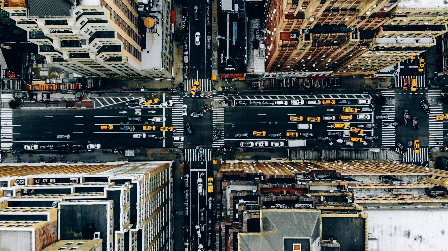 A street junction in NYC from above