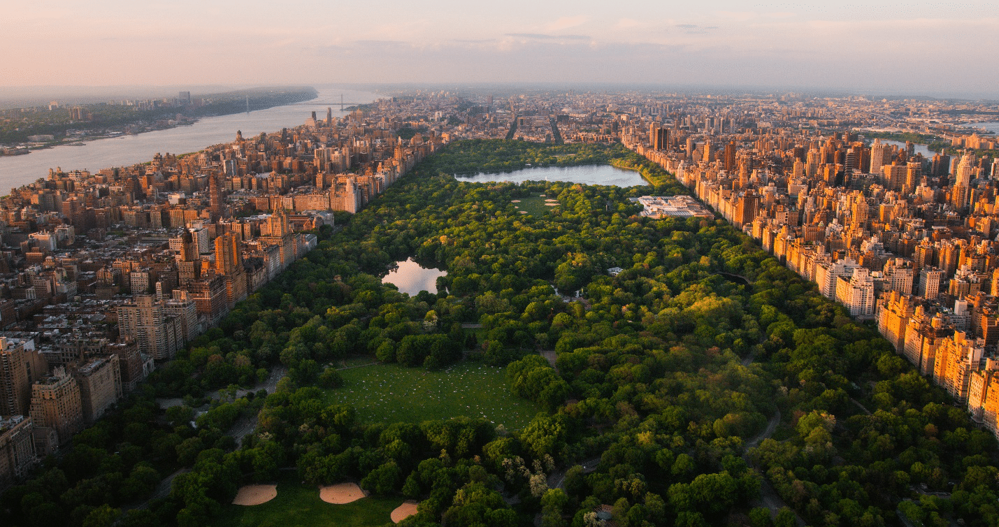 Aerial view of Central Park during sunset