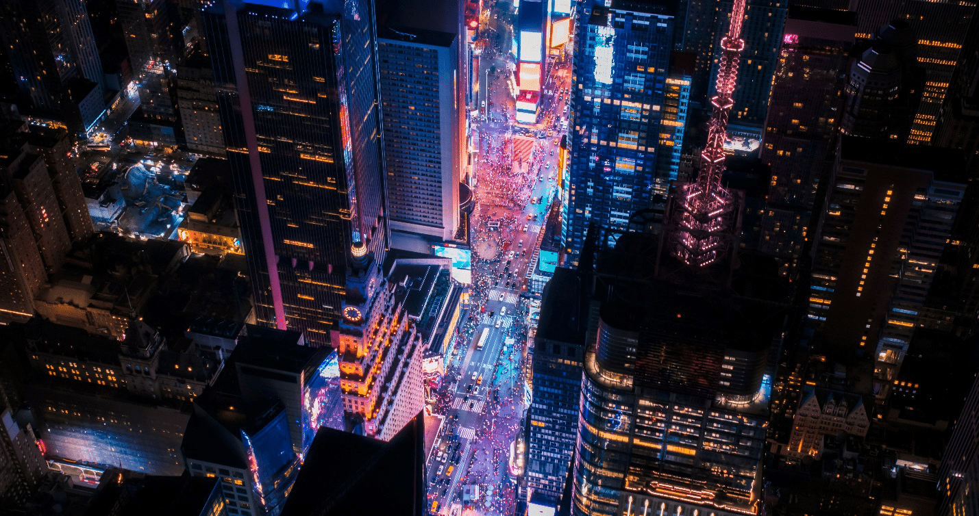 City lights at night from above