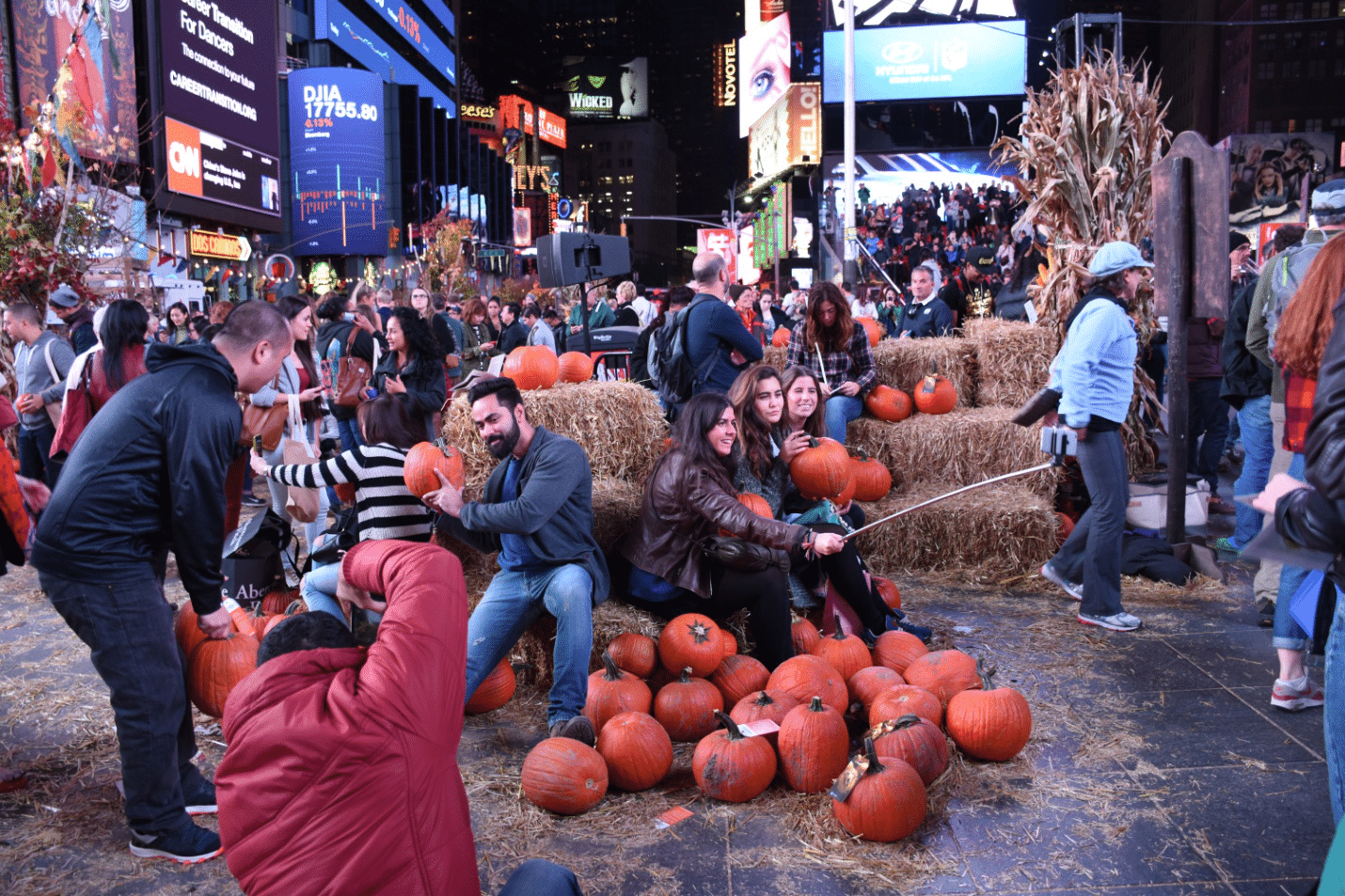 People celebrating Halloween at Times Square in NYC