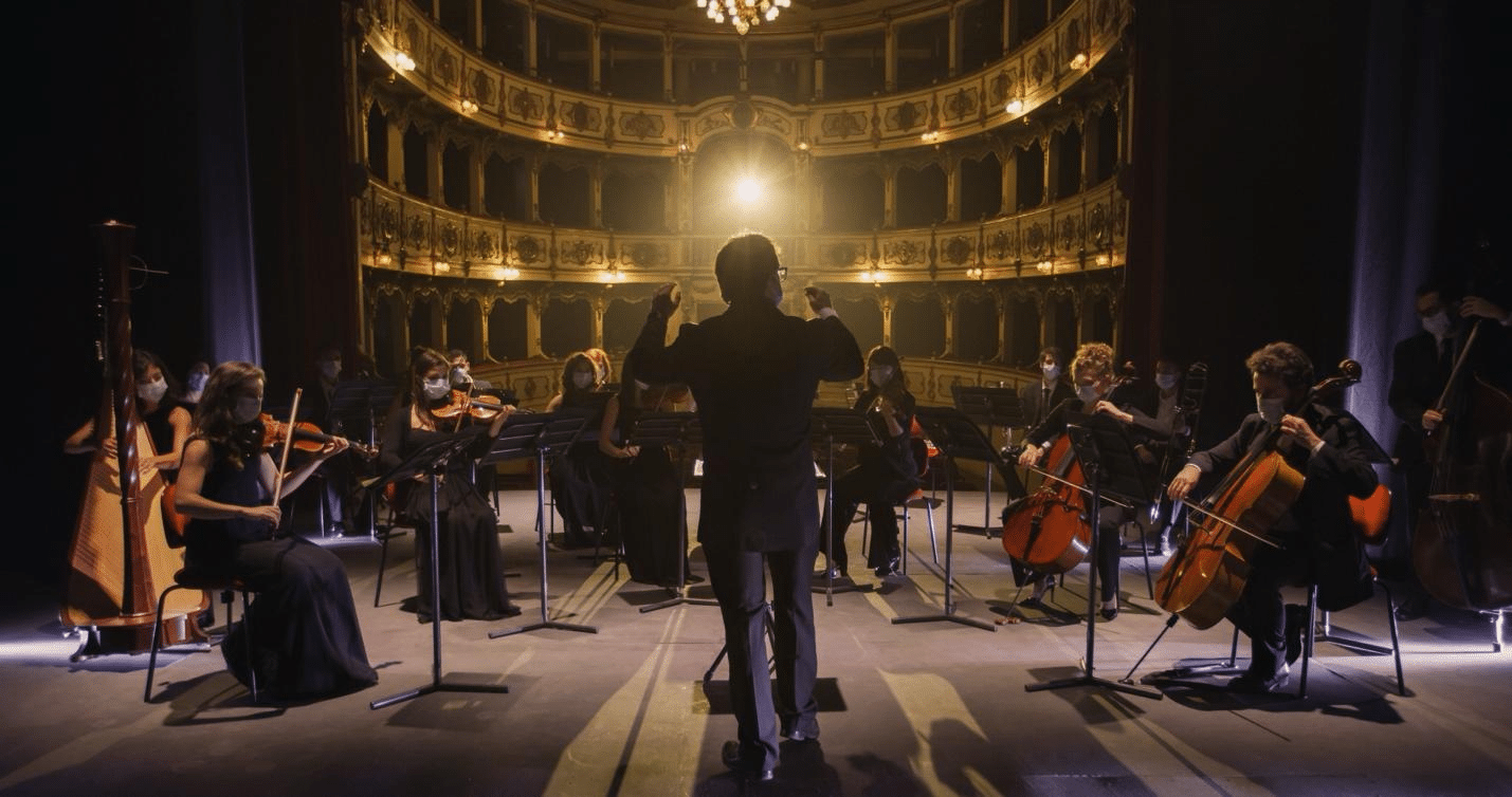 a conductor directing a symphony.