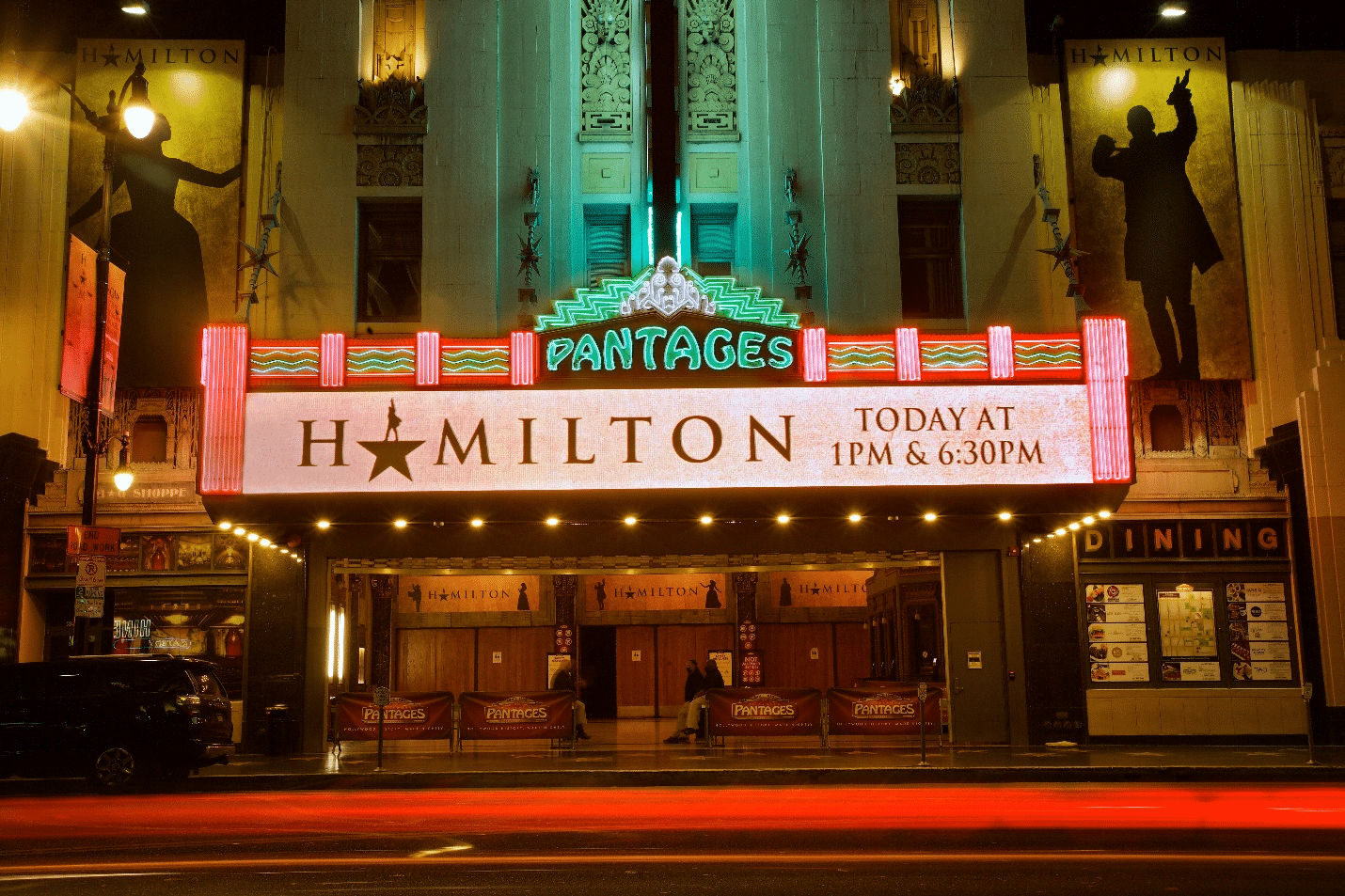 A sign for the Broadway show Hamilton