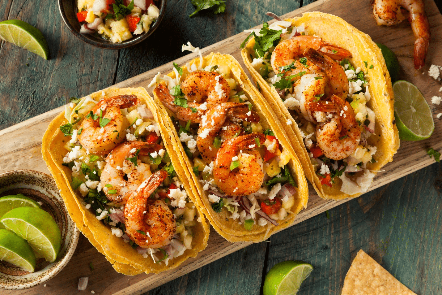 Three shrimp tacos