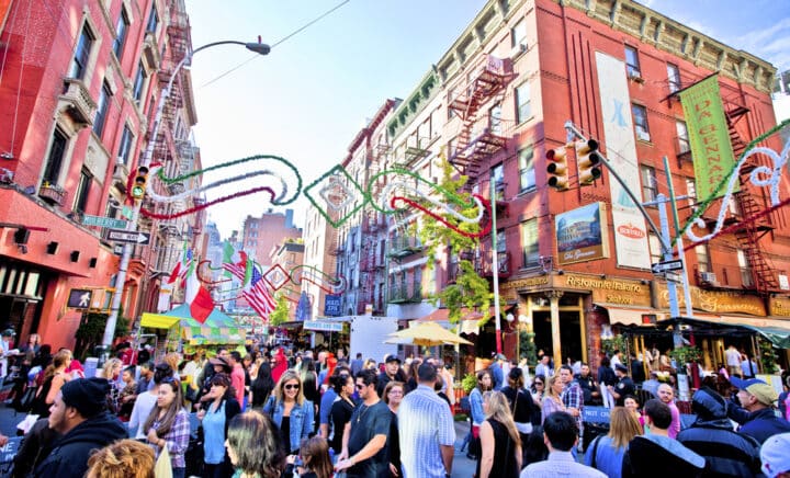 NEW YORK, NY - SEPT 22: Little Italy on Mulberry St. during the Feast Of San Gennaro on September 22, 2013 in New York City.