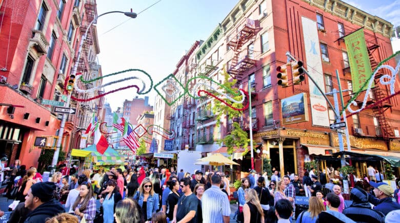 NEW YORK, NY - SEPT 22: Little Italy on Mulberry St. during the Feast Of San Gennaro on September 22, 2013 in New York City.